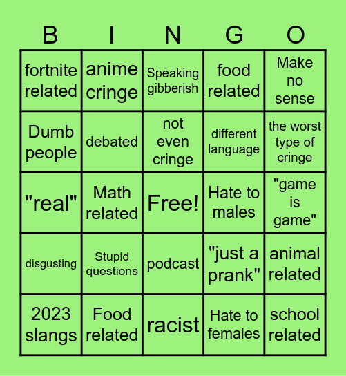 cringe bingo Card