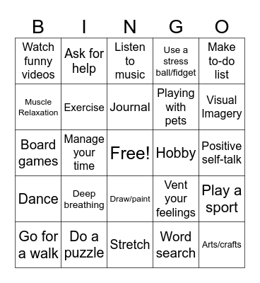 Coping Skills Bingo Card