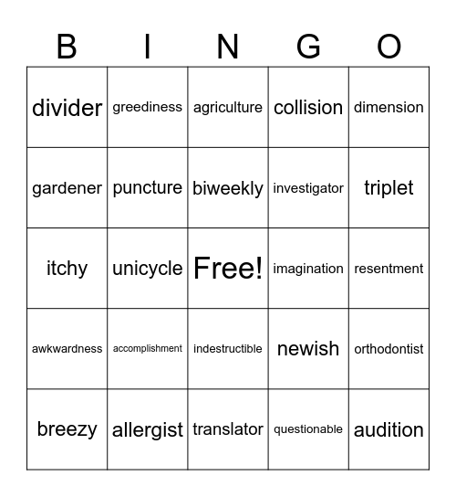 Sight words Bingo Card