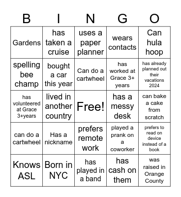 Just for Fun! Bingo Card