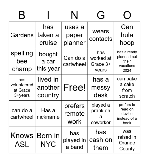 Just for Fun! Bingo Card