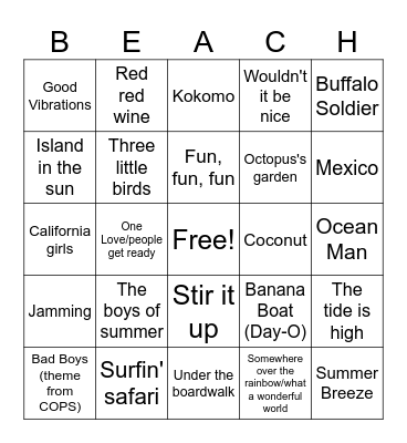 Joe Knows The Beach! Bingo Card