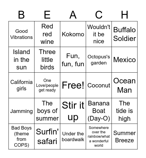 Joe Knows The Beach! Bingo Card