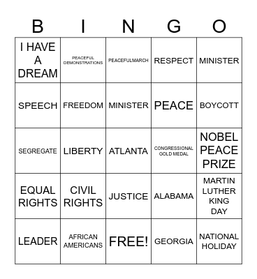 MARTIN LUTHER KING Bingo Card