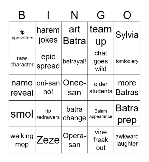 Batra Bingo Card