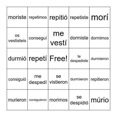 Spanish preterite Bingo Card