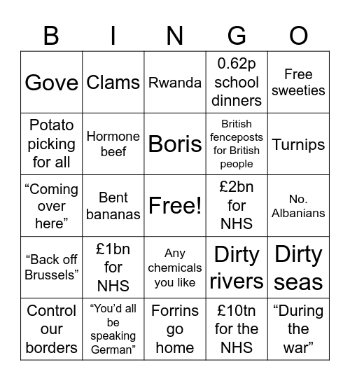 Brexit Bingo Card
