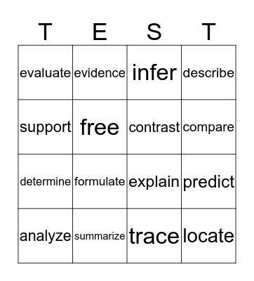 Testing Vocabulary Bingo Card