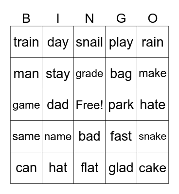 long / short   a Bingo Card