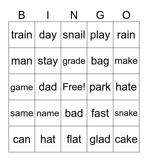 long / short   a Bingo Card