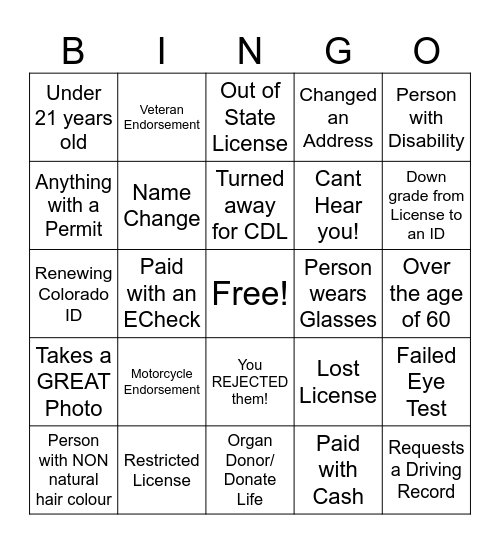 UTC Bingo Card