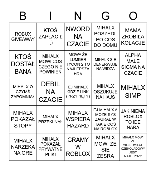 MIHALX TWITCH Bingo Card
