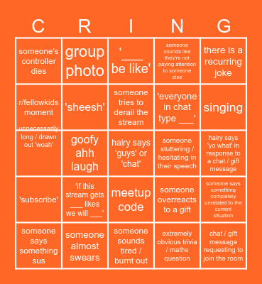 rec room livestream bingo Card