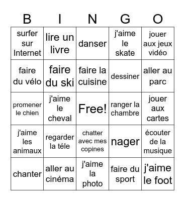 Les hobbys Bingo Card