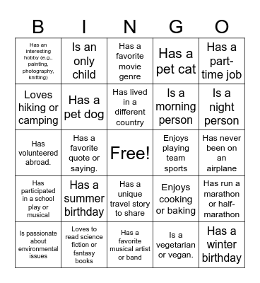 RELI 201 Icebreaker Bingo Card