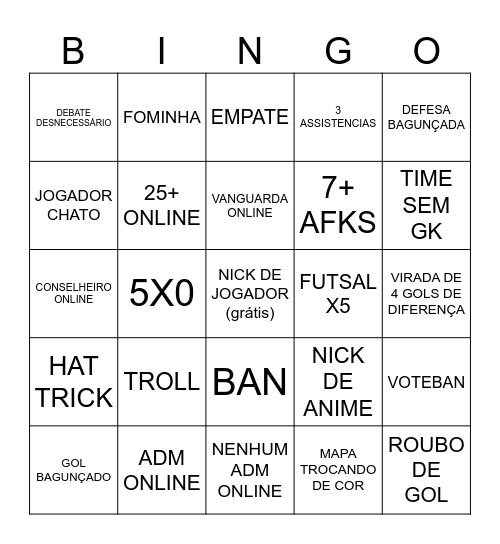 BINGO TODOS JOGAM Bingo Card