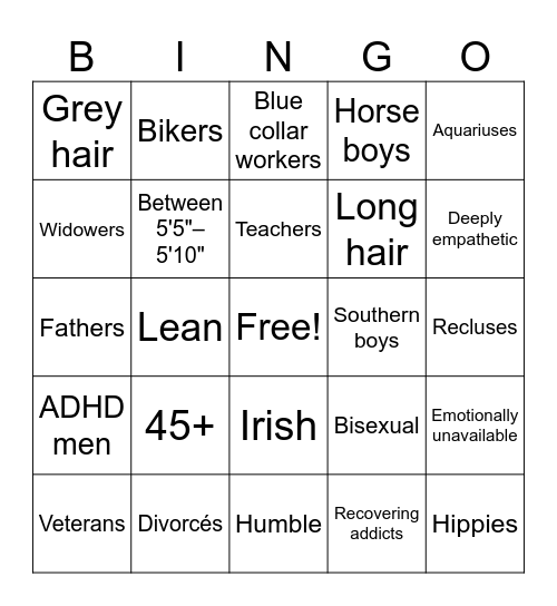 Cormac's Type Bingo Card