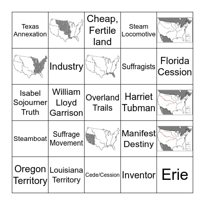 Westward Expansion and Reform Bingo Card