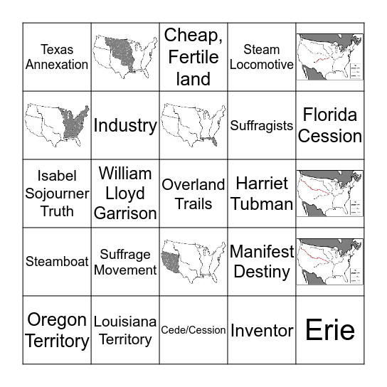 Westward Expansion and Reform Bingo Card