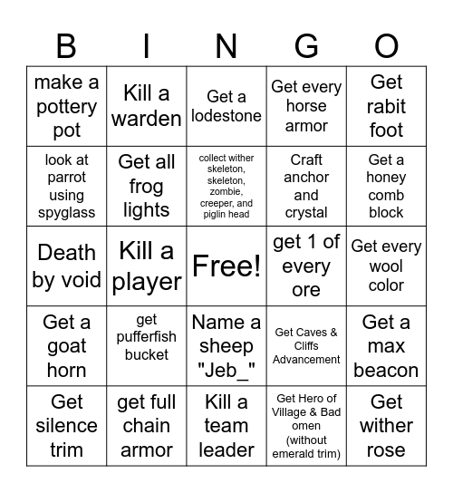 Bizarre Bingo Event Bingo Card