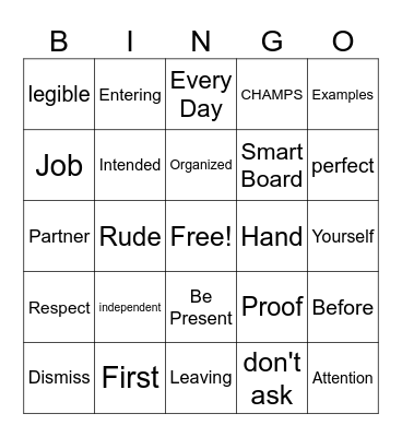 RULES AND EXPECTATIONS BINGO Card