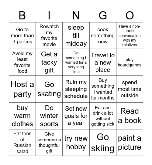 Over the winter break I managed to Bingo Card