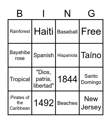 Dominican Republic Bingo Card