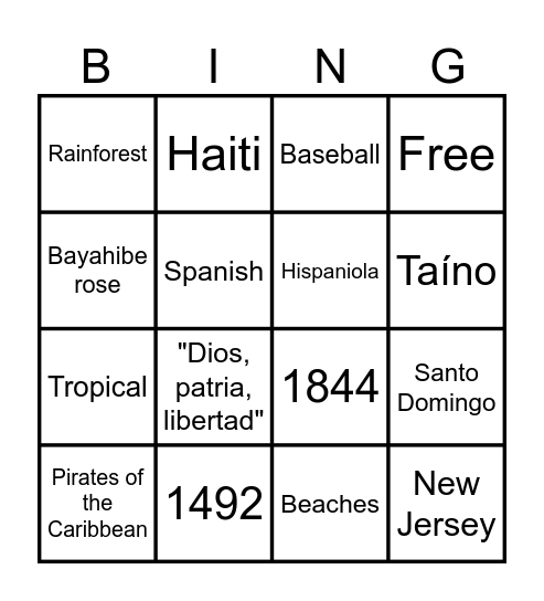 Dominican Republic Bingo Card