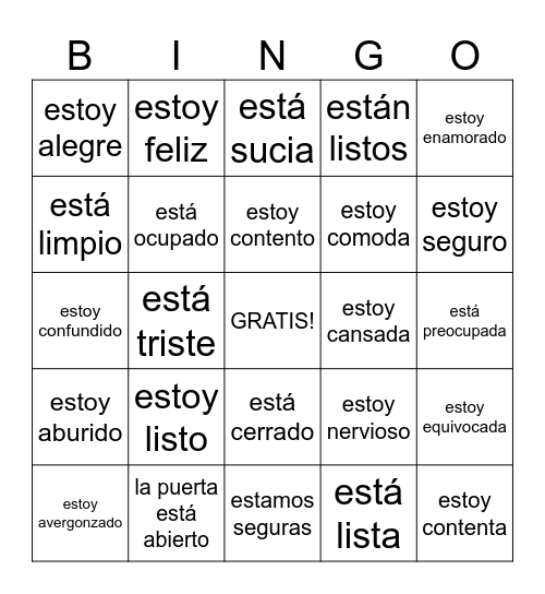 Spanish Bingo Card