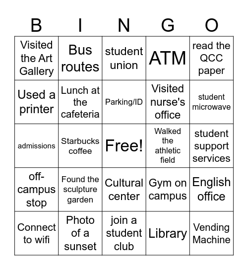 Campus Exploration BINGO! Bingo Card