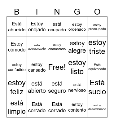 Spanish bingo Card