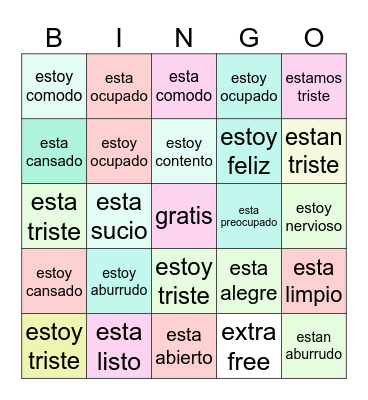 Adj. that describe emotions and codtitions Bingo Card