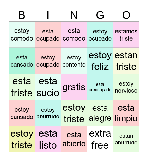 Adj. that describe emotions and codtitions Bingo Card