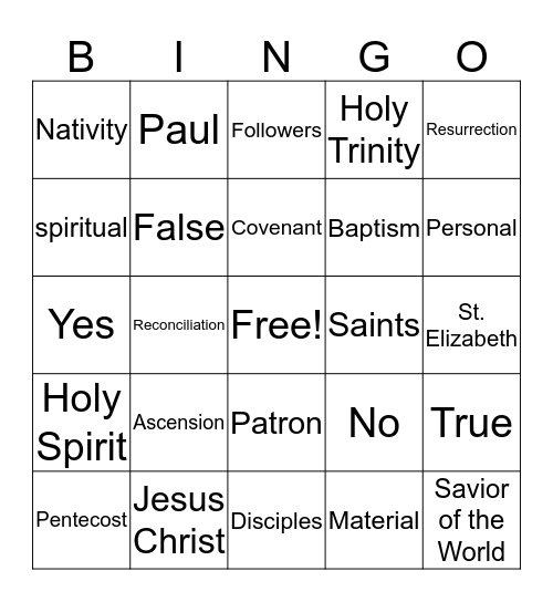 Unit 2:  We Believe Bingo Card