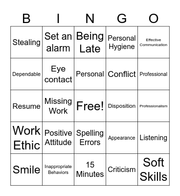 Pre- Employment Bingo Card