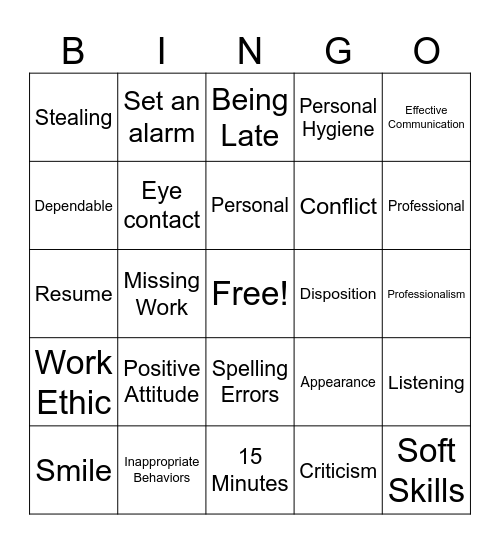 Pre- Employment Bingo Card