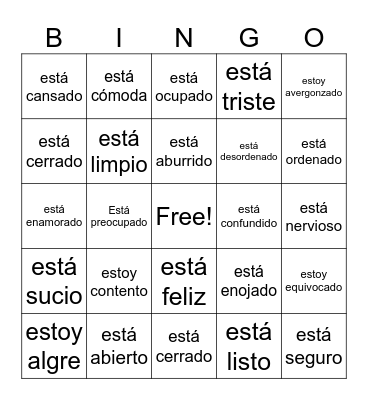 Spanish bingo #2 Bingo Card