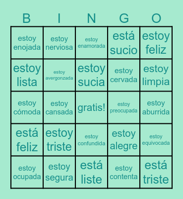 Spanish Bingo Card