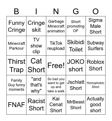 JOKO's Shorts Bingo Card