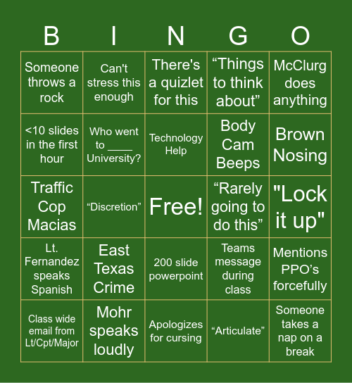 Lecture Bingo Card