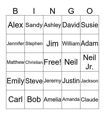 Family Bingo Card