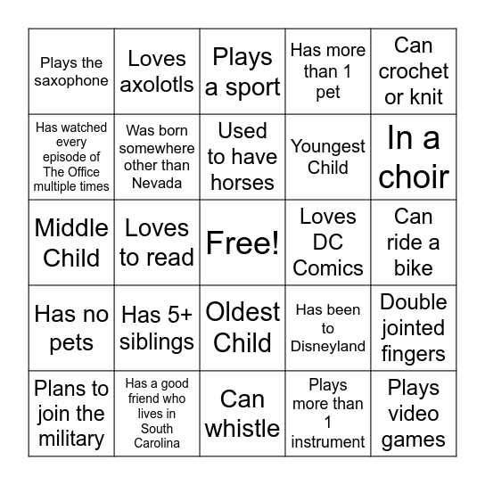 Find someone who... Bingo Card