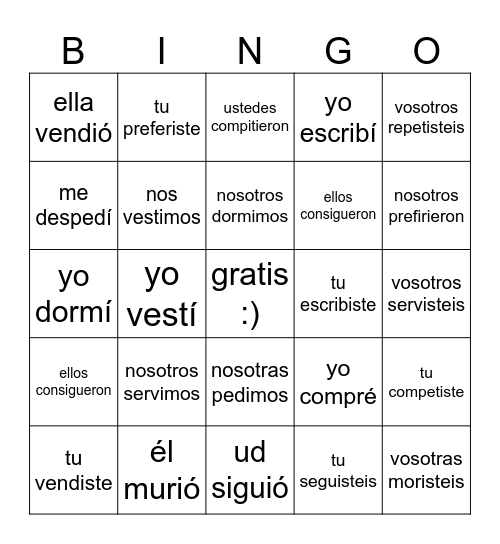 Untitled Spanish Bingo 🫶 Bingo Card