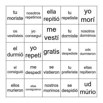 Spanish preterite #2 Bingo Card