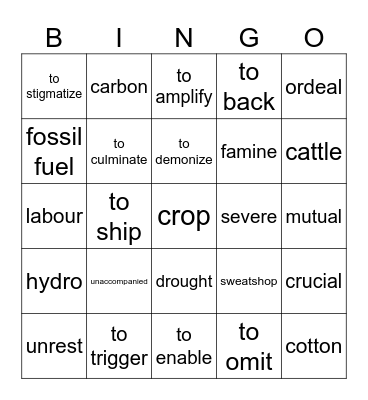 GLOBAL CHALLENGES Bingo Card