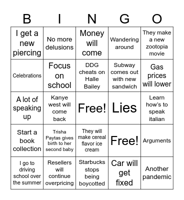 Predictions 2024 Bingo Card