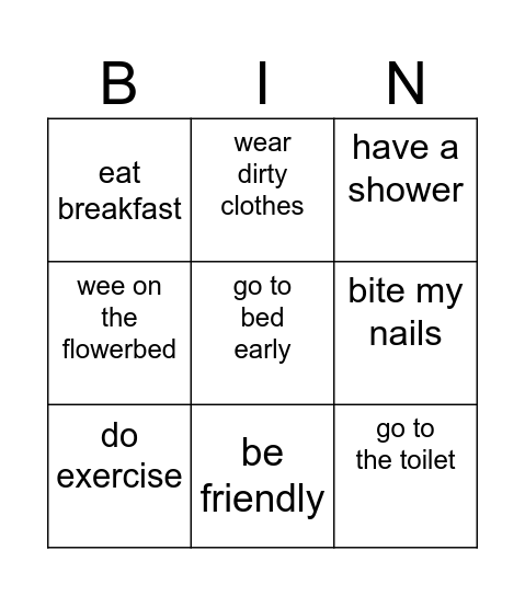 GOOD AND BAD HABBITS Bingo Card