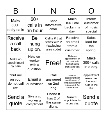 Call Center Bingo Card