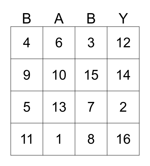 Baby Shower Gift Bingo Card