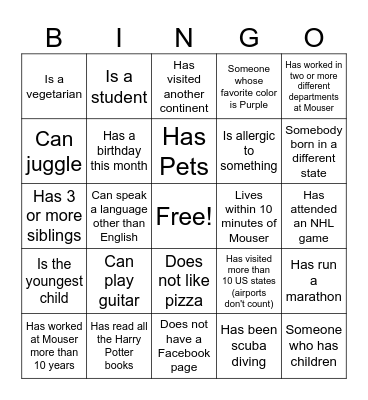 Get to Know You Bingo Card